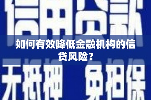 阜康如何有效降低金融机构的信贷风险？