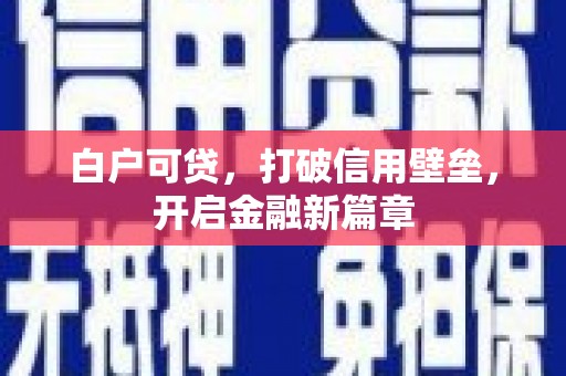 阜康白户可贷，打破信用壁垒，开启金融新篇章
