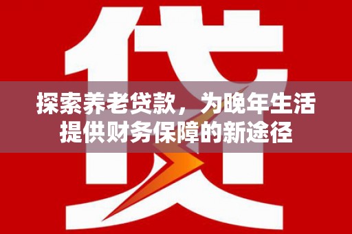 阜康探索养老贷款，为晚年生活提供财务保障的新途径